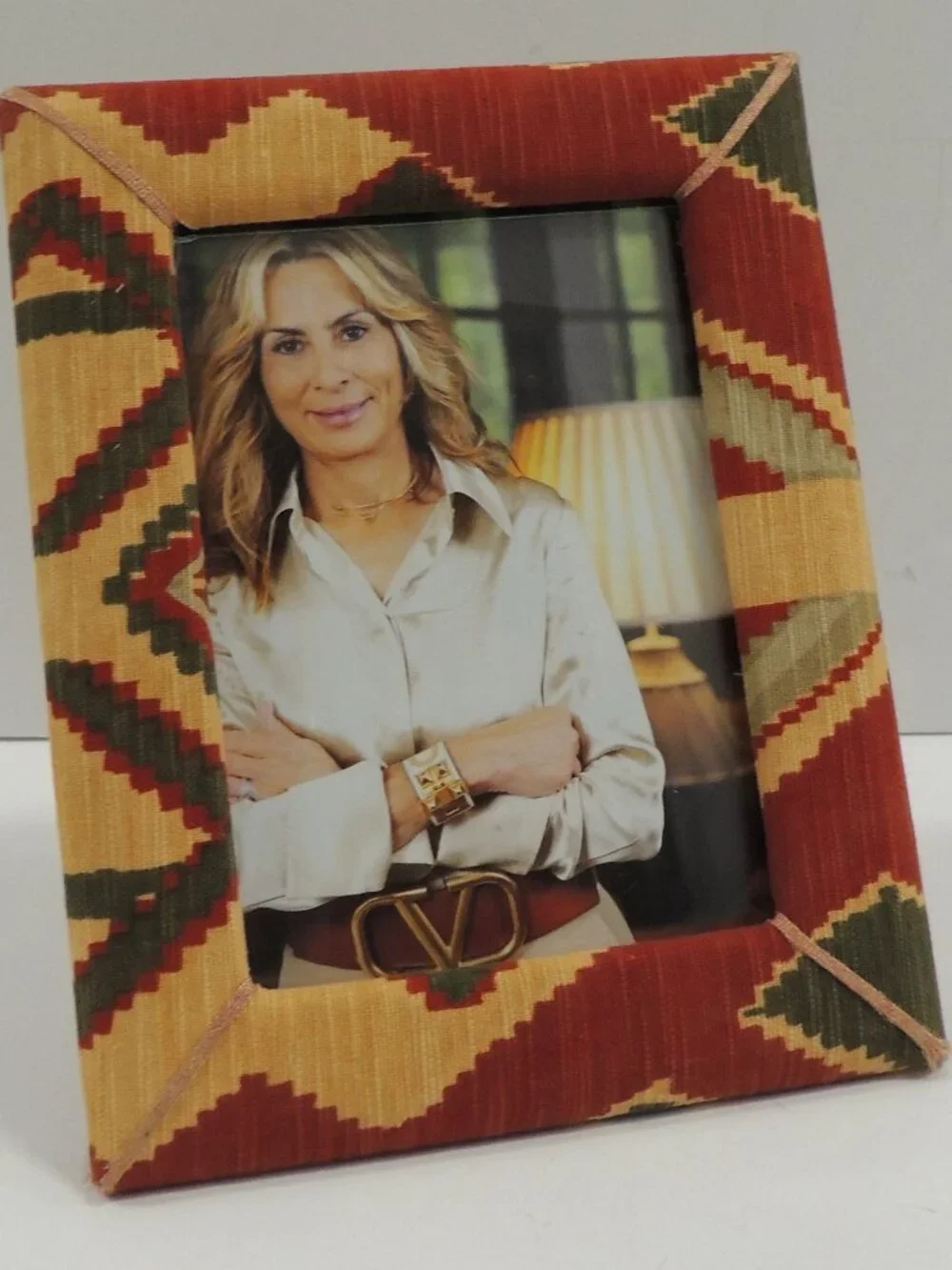 Vintage Red & Yellow Woven Cotton Southwest Style Decorative Picture Frame.
